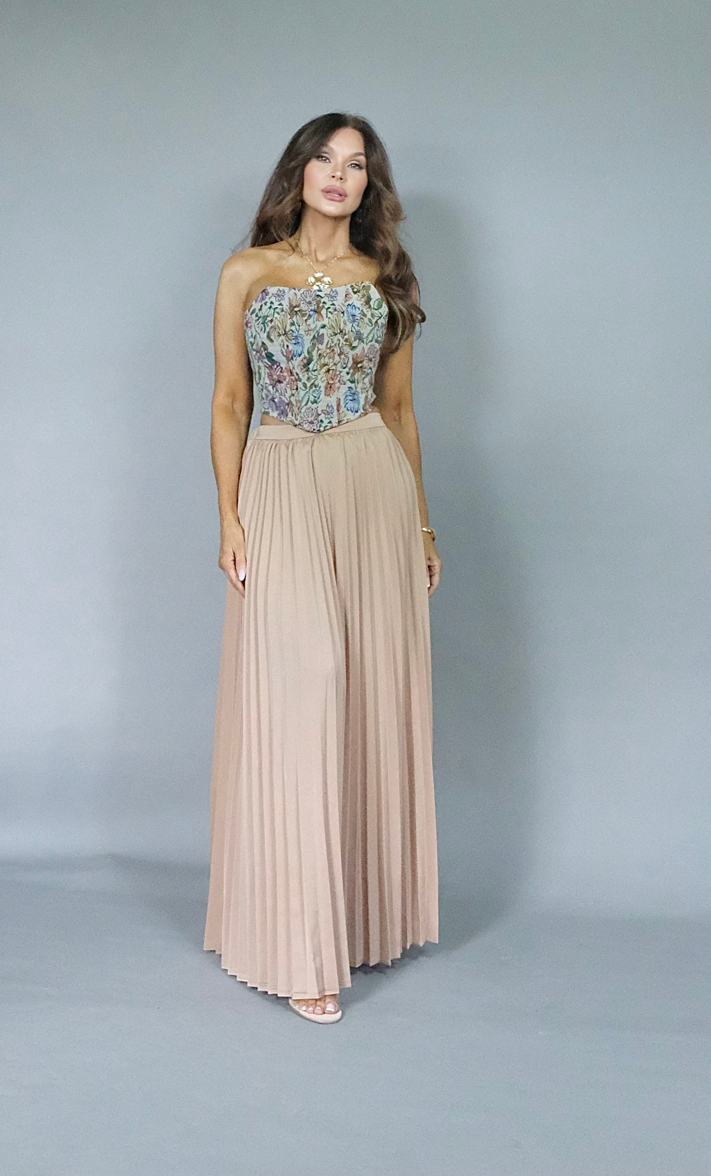 Kendra sand pleated maxi skirt