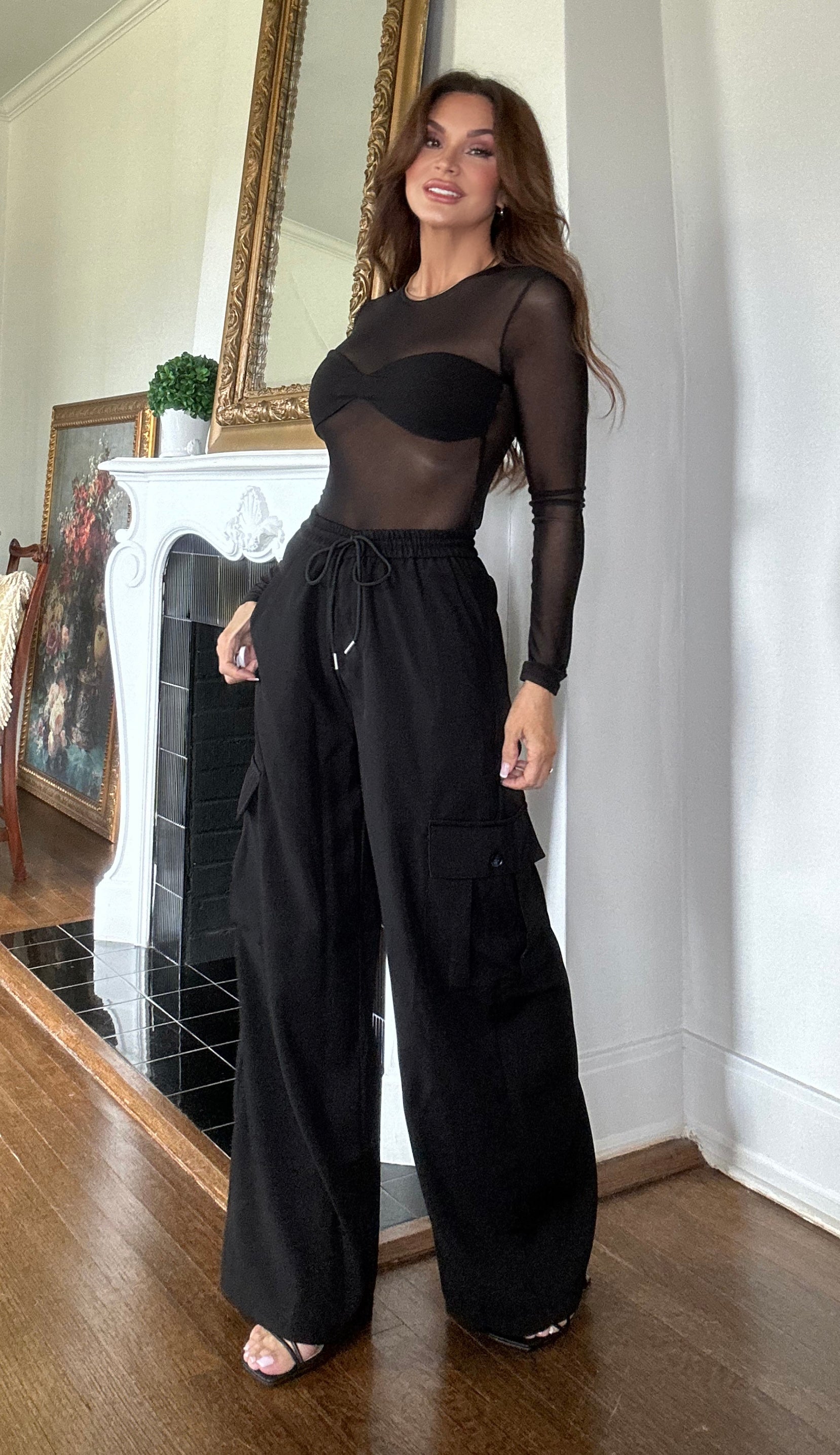 Camryn Black draw string cargo pants