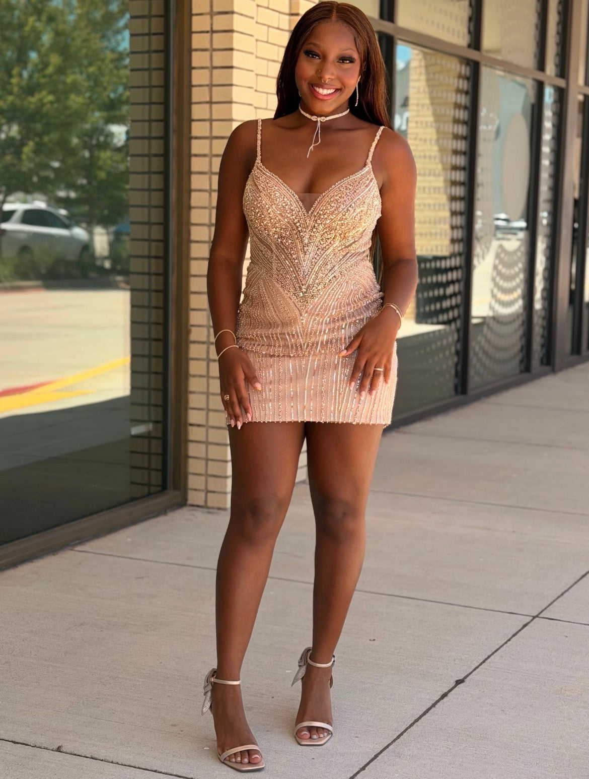 Amber Rhinestone & Sequin Embellished Mini Dress