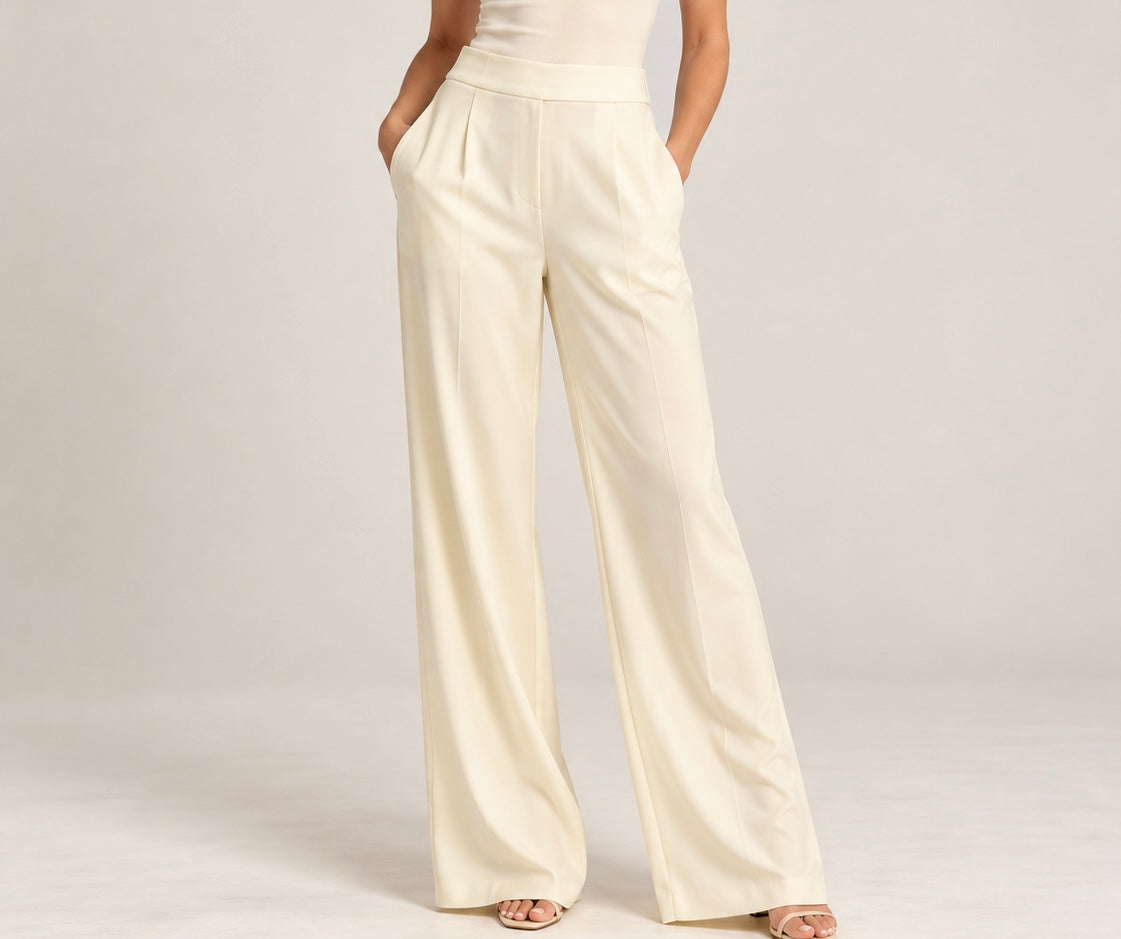 Darya Ivory Suede Wide Leg Pants