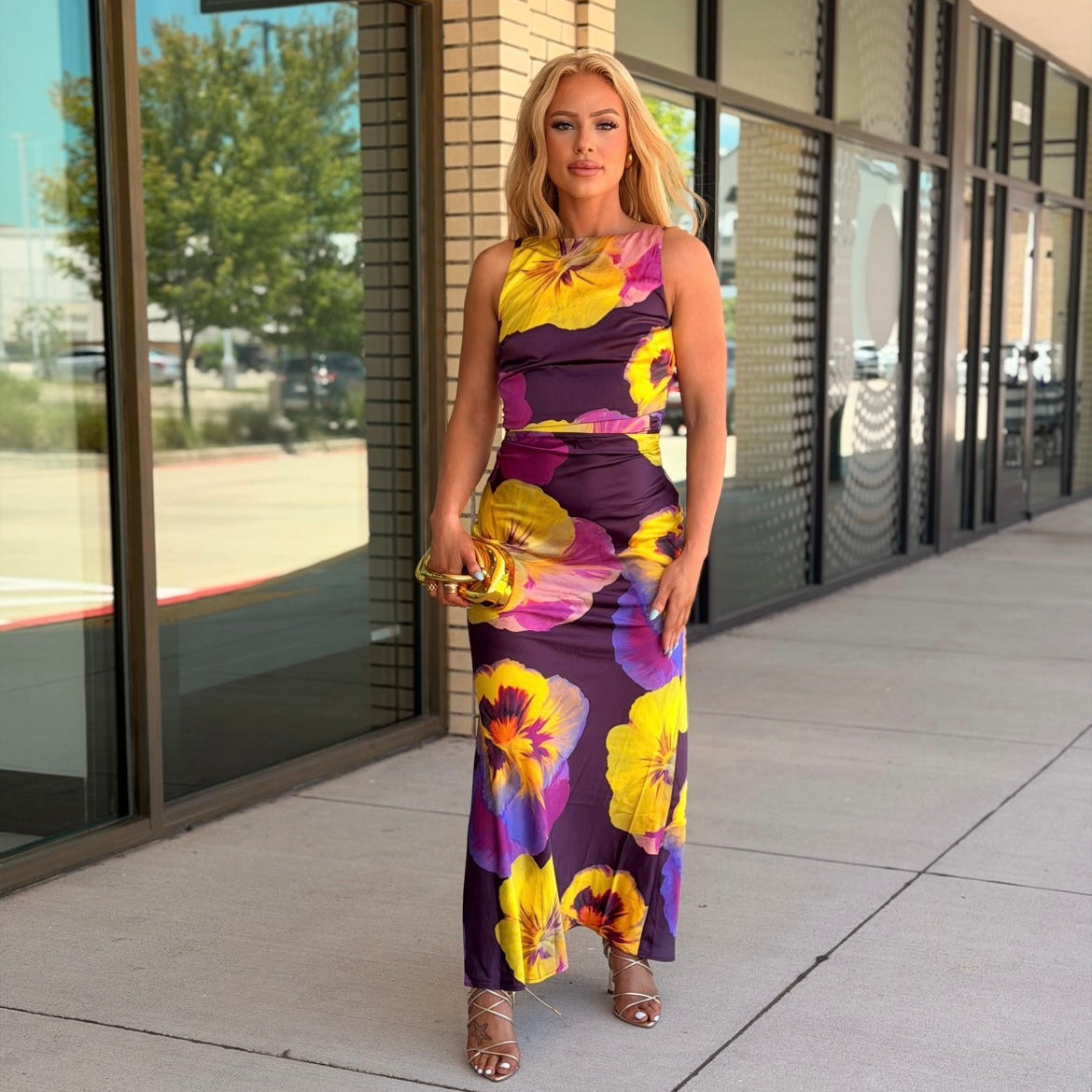 Christine Plum Floral Open Back Midi Dress