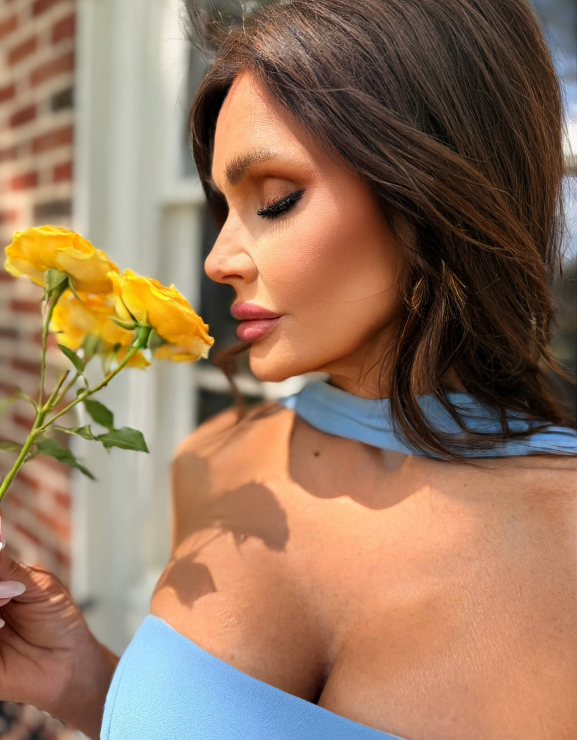 Chloe light blue strapless halter maxi dress