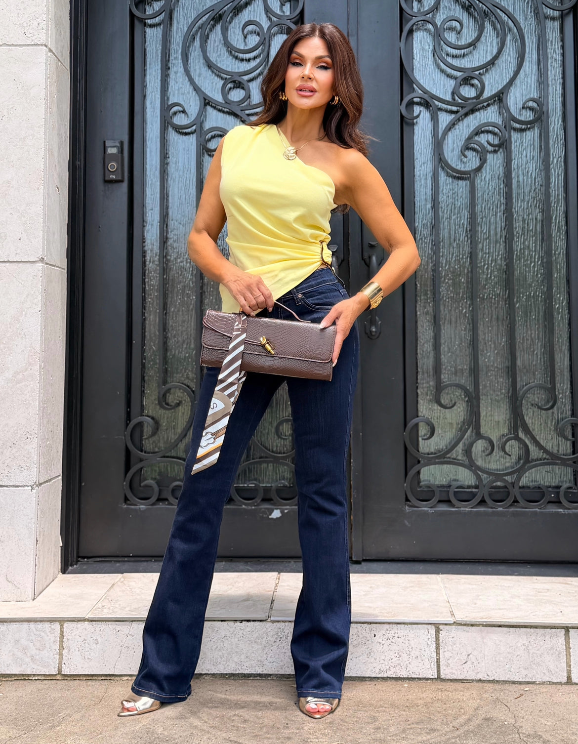 Lyla Yellow Ruched Asymmetric Top
