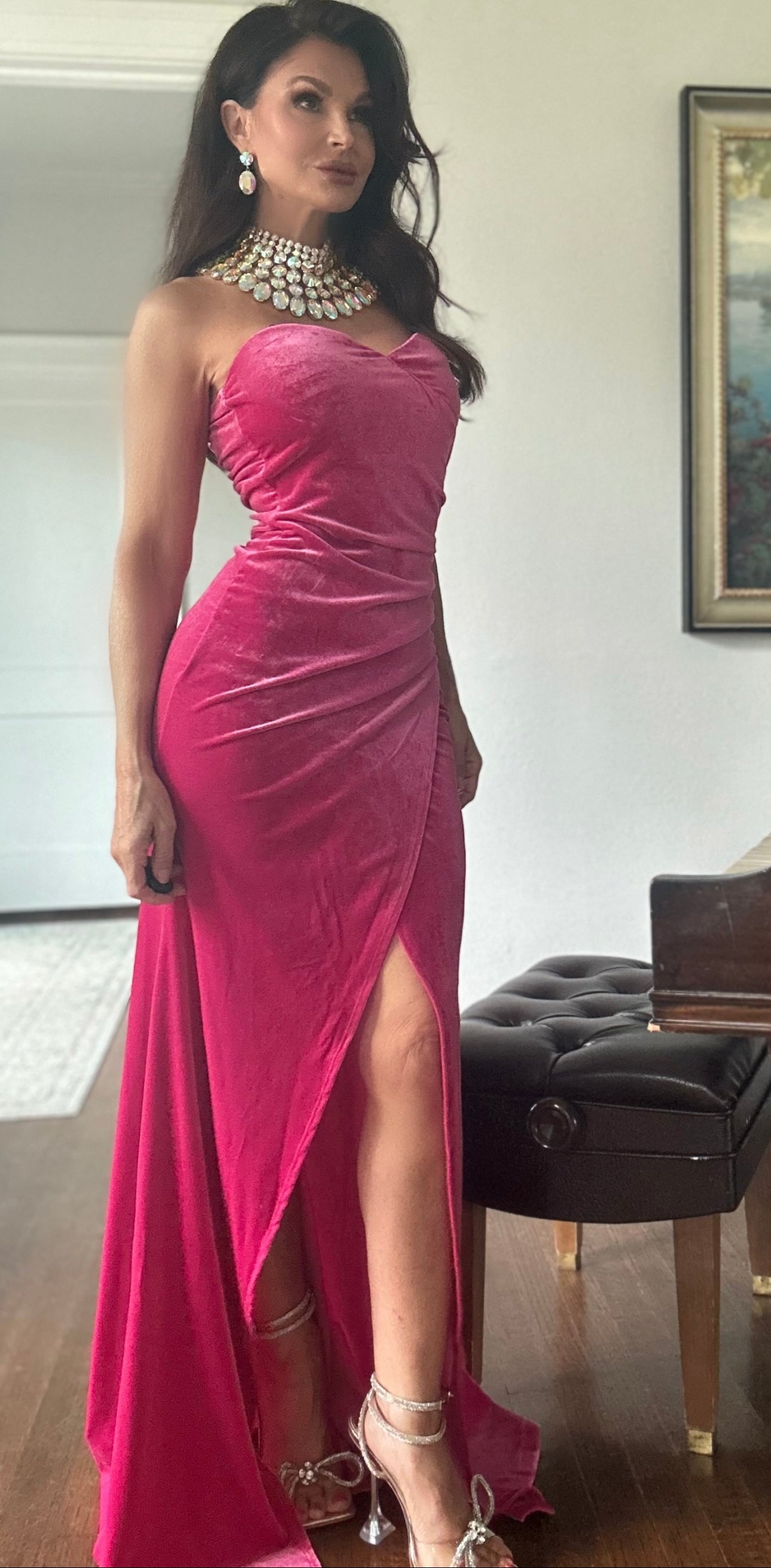 Madeline Fuchsia Velvet Strapless Formal