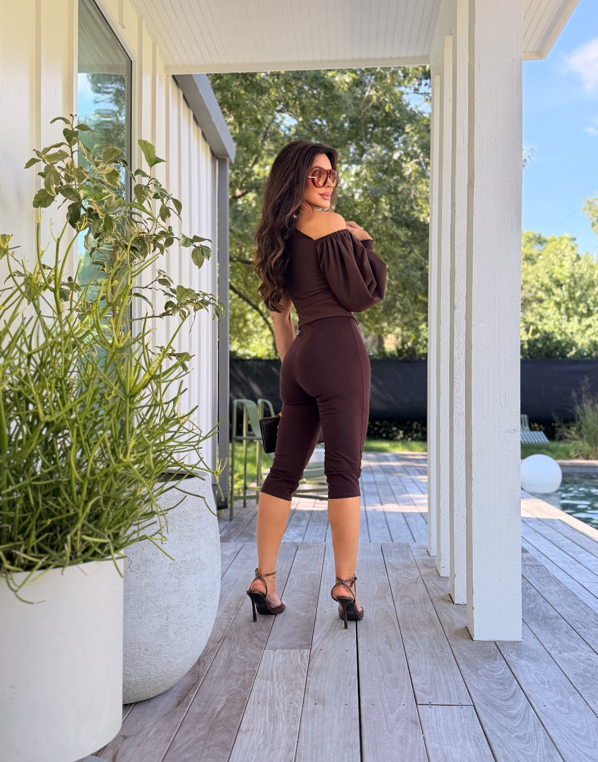 Saylor Brown Asymmetric One Sleeve Top
