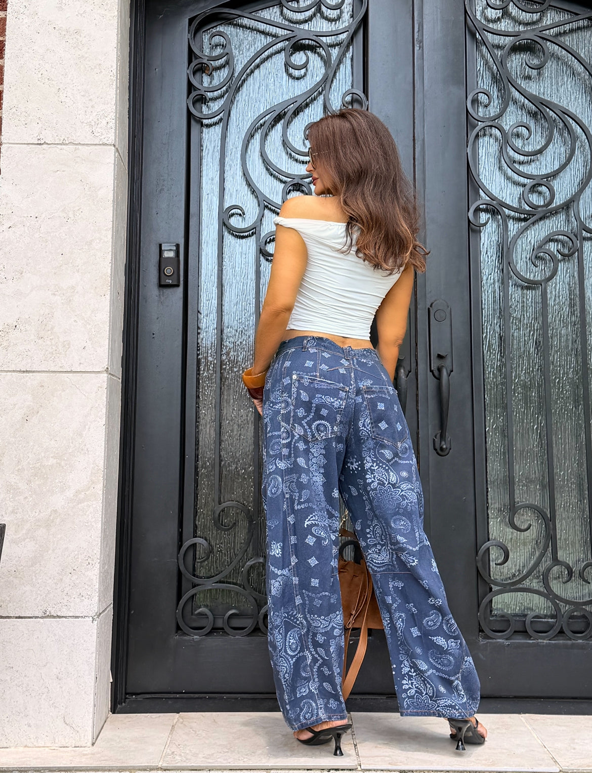 Blake Midnight Gray Paisley Print Barrel Jeans