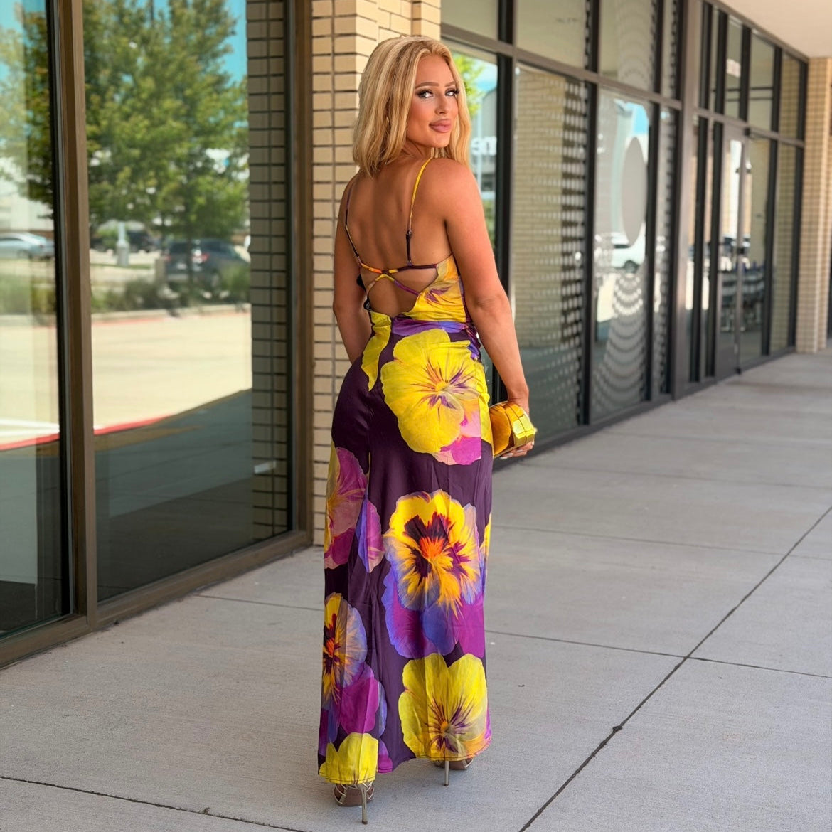 Christine Plum Floral Open Back Midi Dress