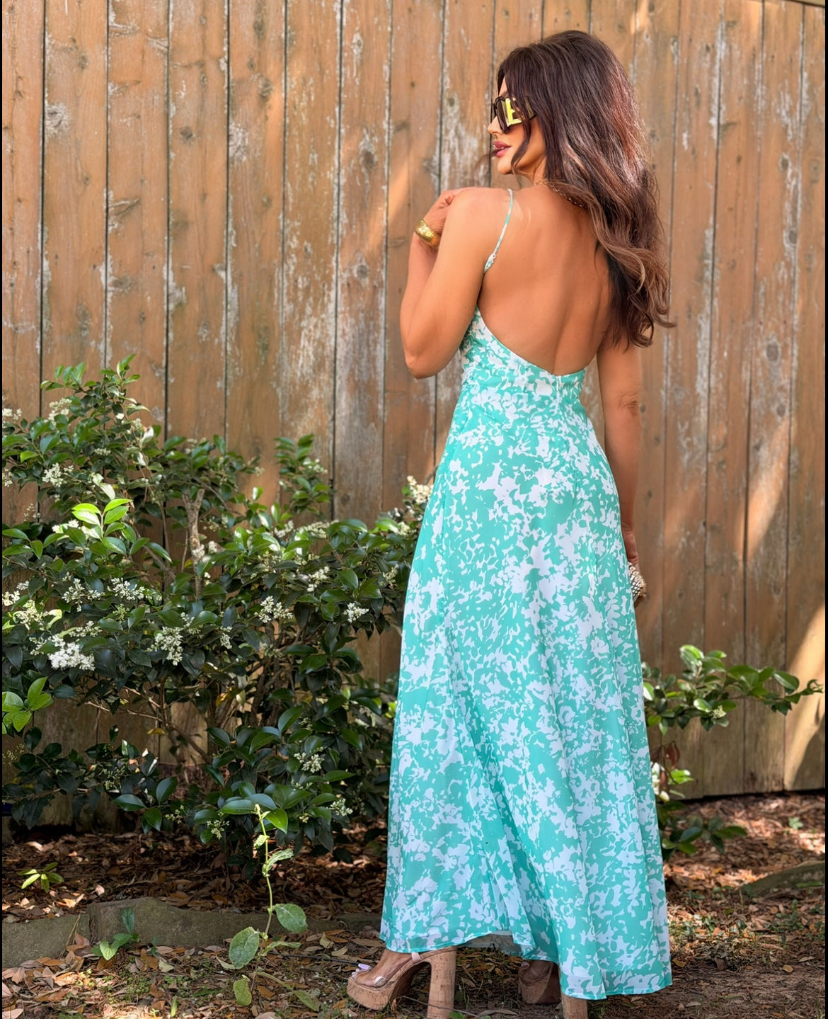 Mariah Green Open Front Midi Floral Dress