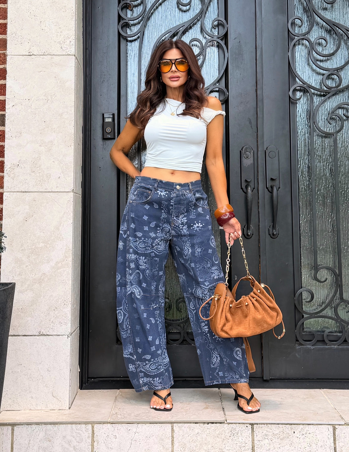 Blake Midnight Gray Paisley Print Barrel Jeans