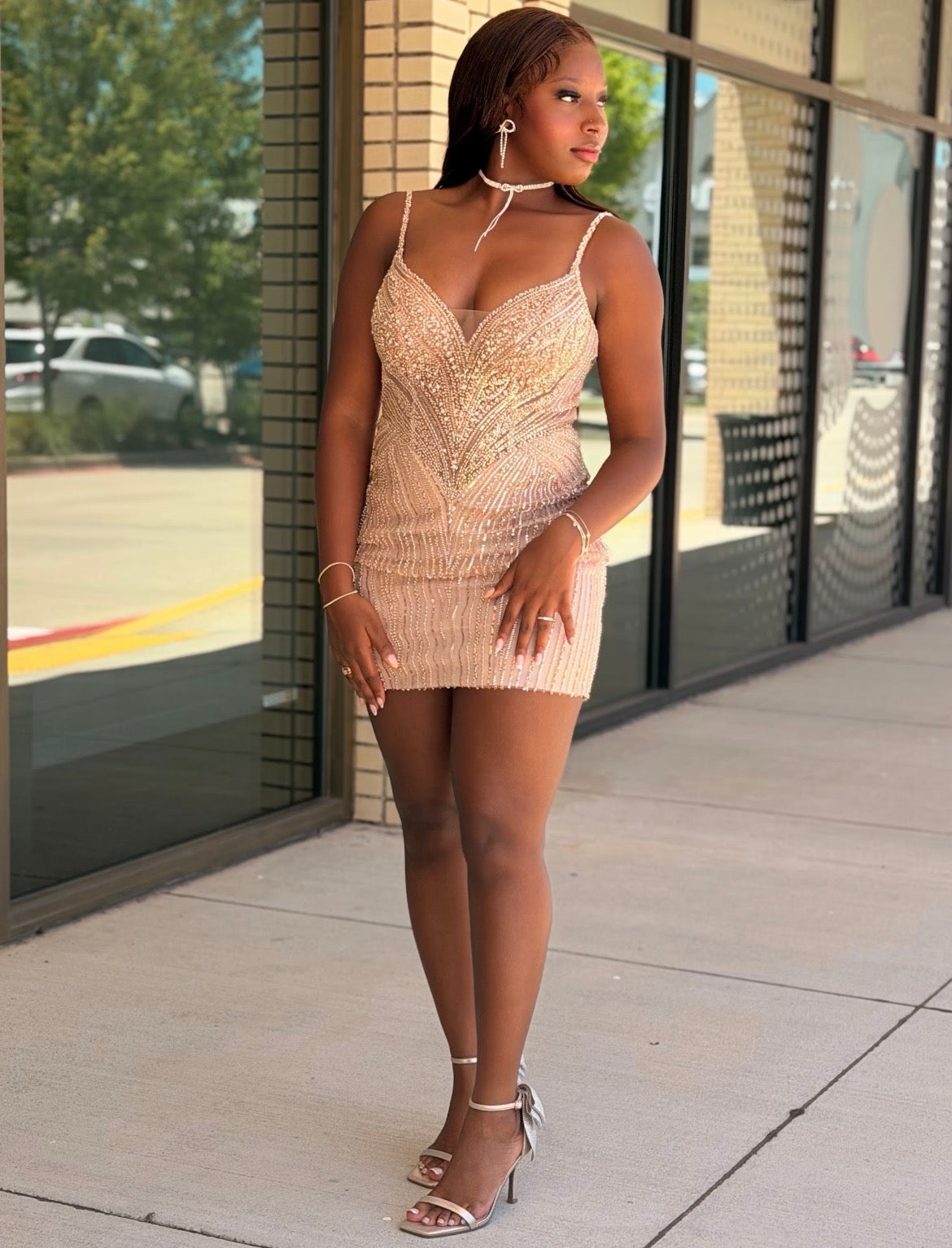Amber Rhinestone & Sequin Embellished Mini Dress