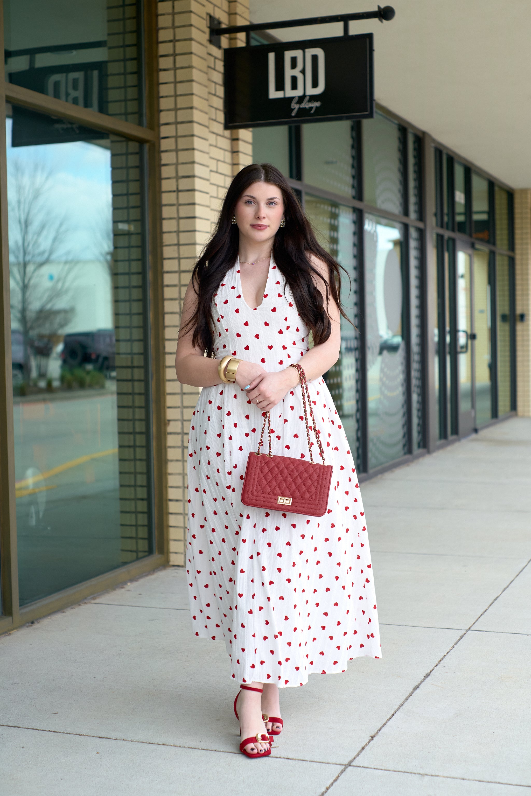 Lucy halter heart print maxi dress