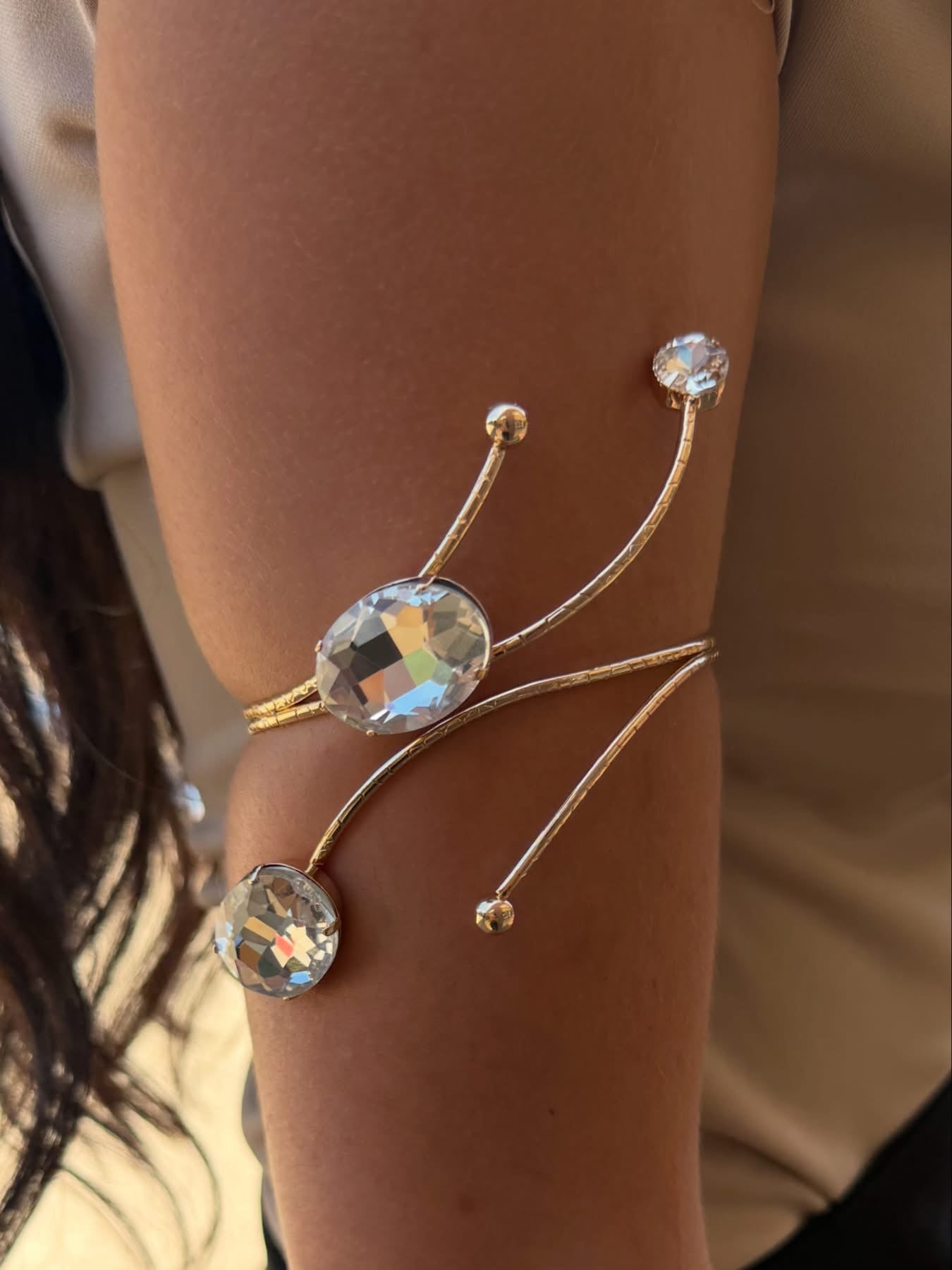 Gold Statement Oval Rhinestone Arm Cuff Bracelet