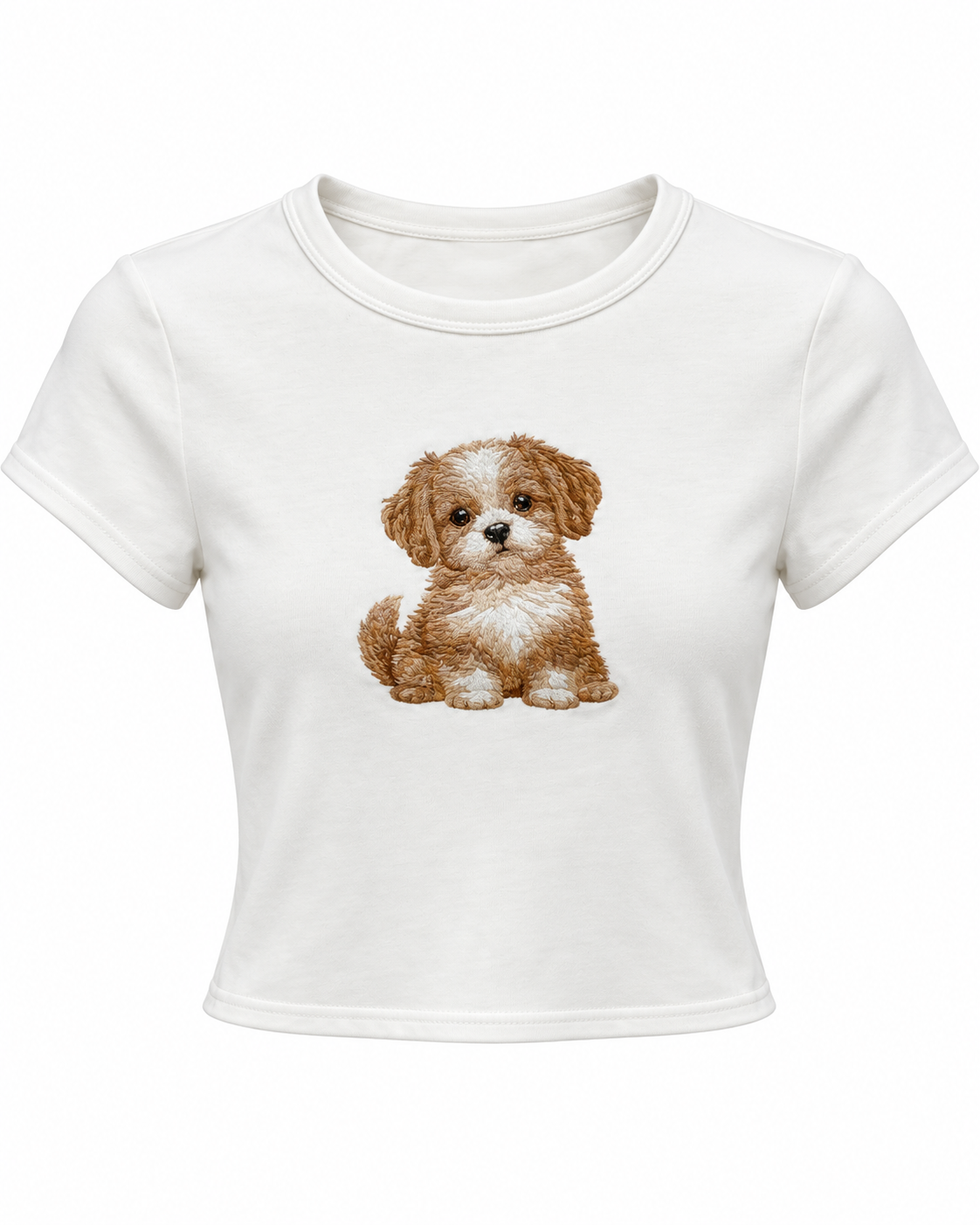 Puppy Embroidered White Baby Tee