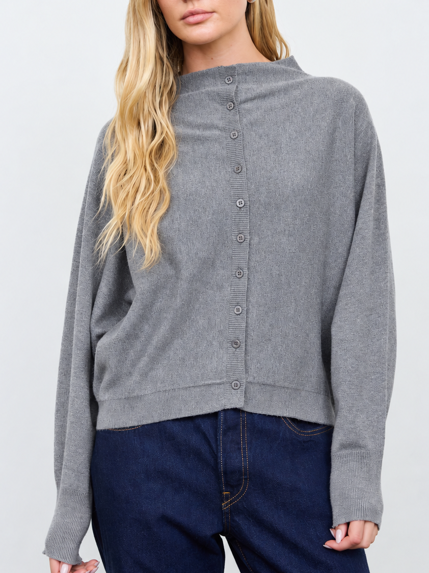 Suzie Gray Boat Neck Button Down Sweater Top