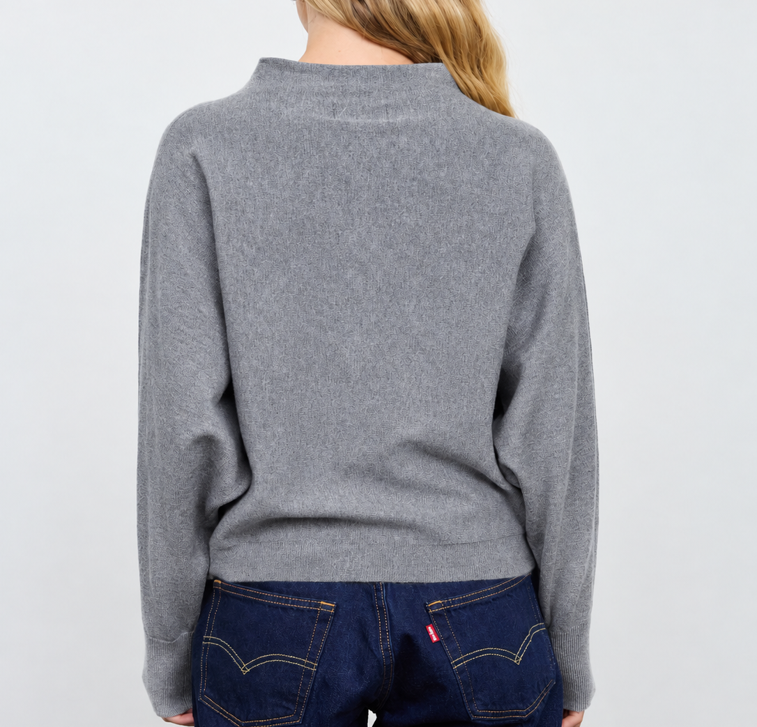 Suzie Gray Boat Neck Button Down Sweater Top