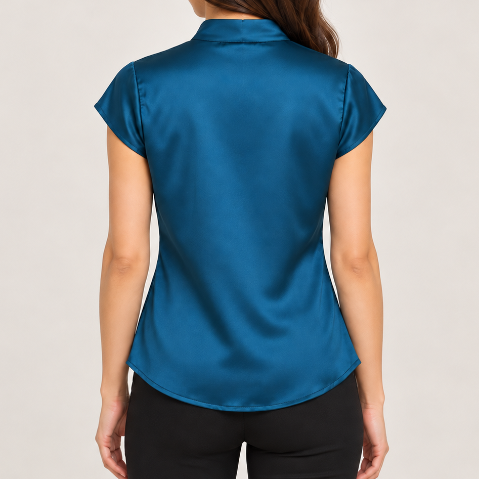 Cadence Teal Cap Sleeve Mandarin Collar Top