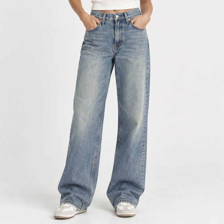 Maelle Light Wash Mid Rise Puddle Jeans