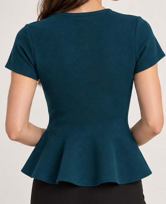 Ansley Deep Teal Peplum Sweater With Rhinestone Detail