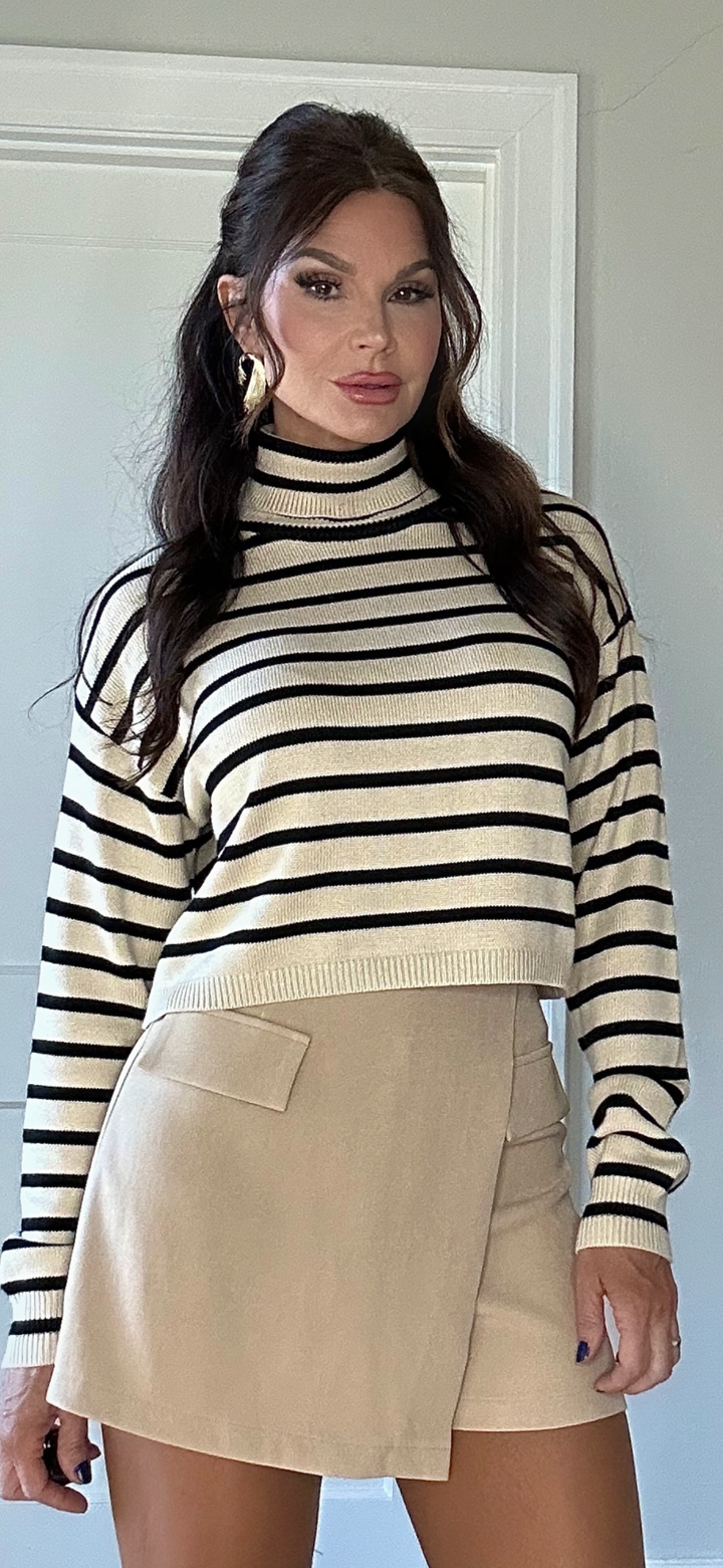 Zoe Taupe Stripe Crop Sweater