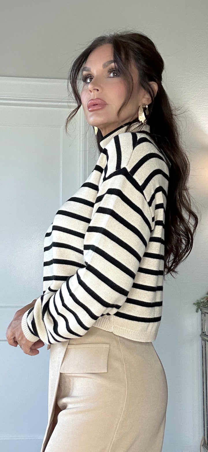 Zoe Taupe Stripe Crop Sweater