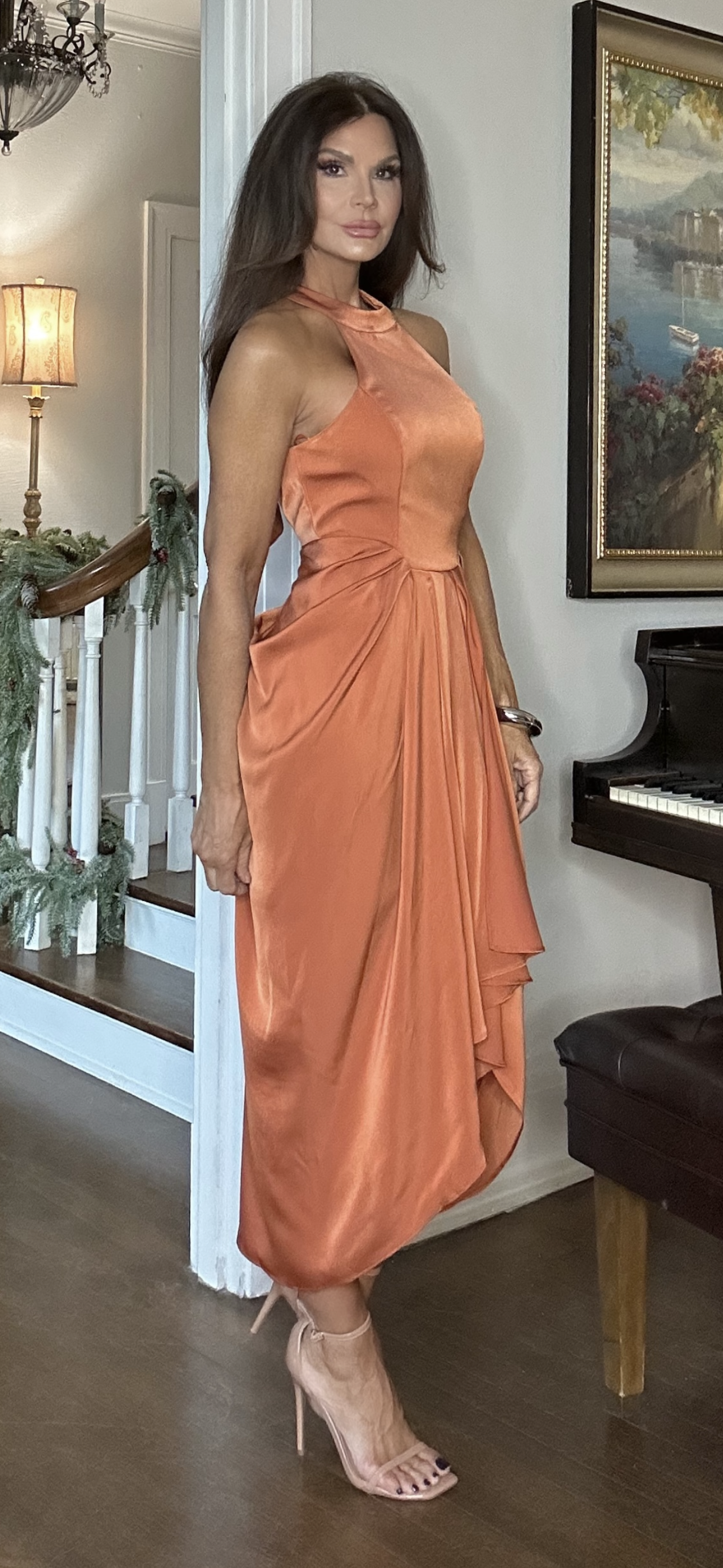 Piper Burnt Honey Drape Midi Dress