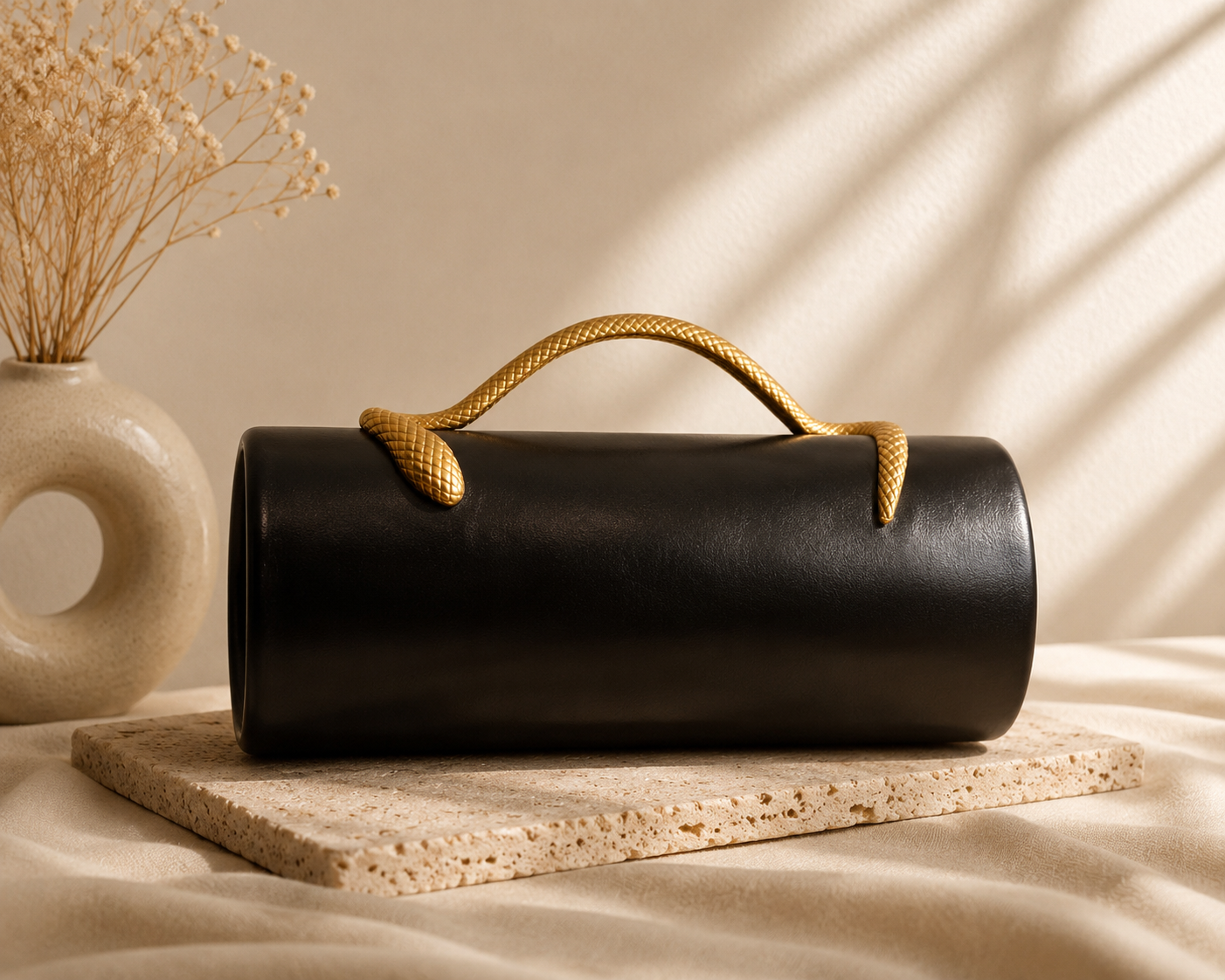 Cleo Black Gold Snake Accent Clutch