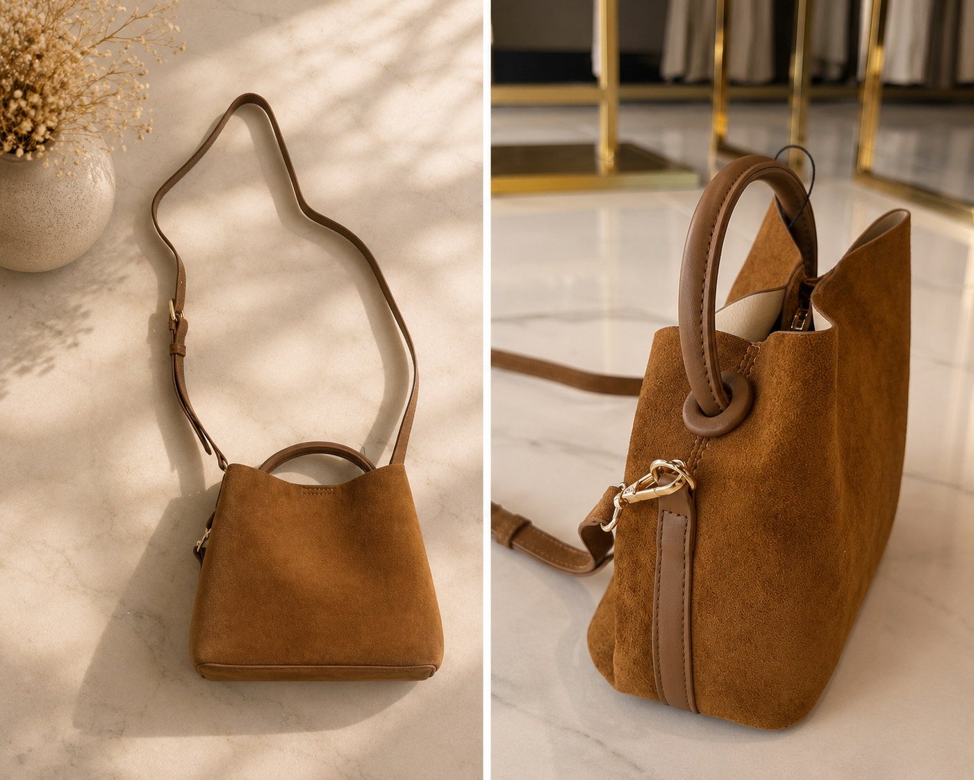 Lucia Cognac Suede Mini Tote Bag