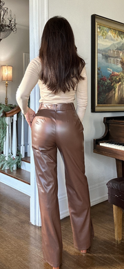 Chelsey Chocolate Brown Vegan Leather Pants