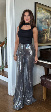 Angel black all over sequin flare pant