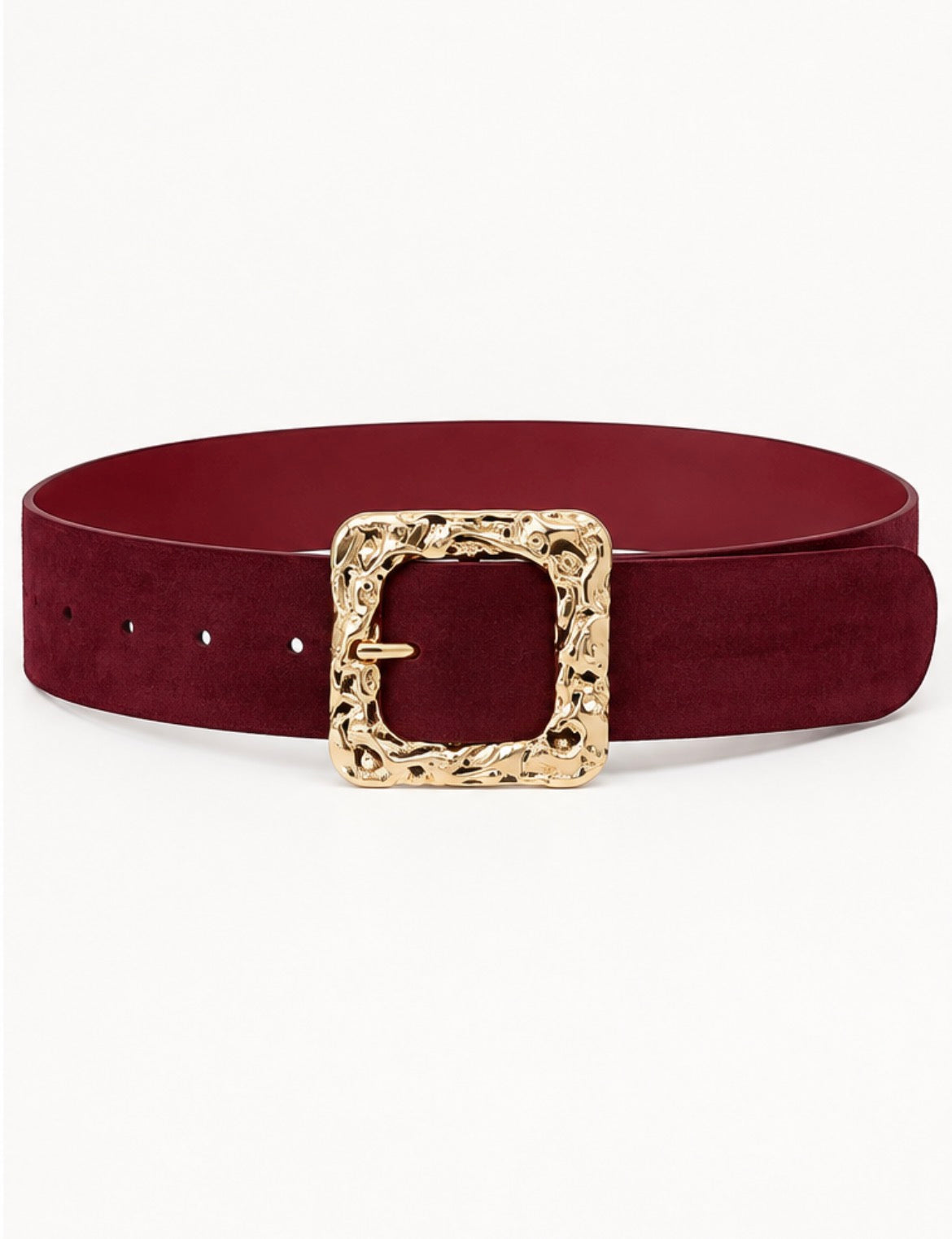 Suede Belt With Gold Abstract Square Buckle