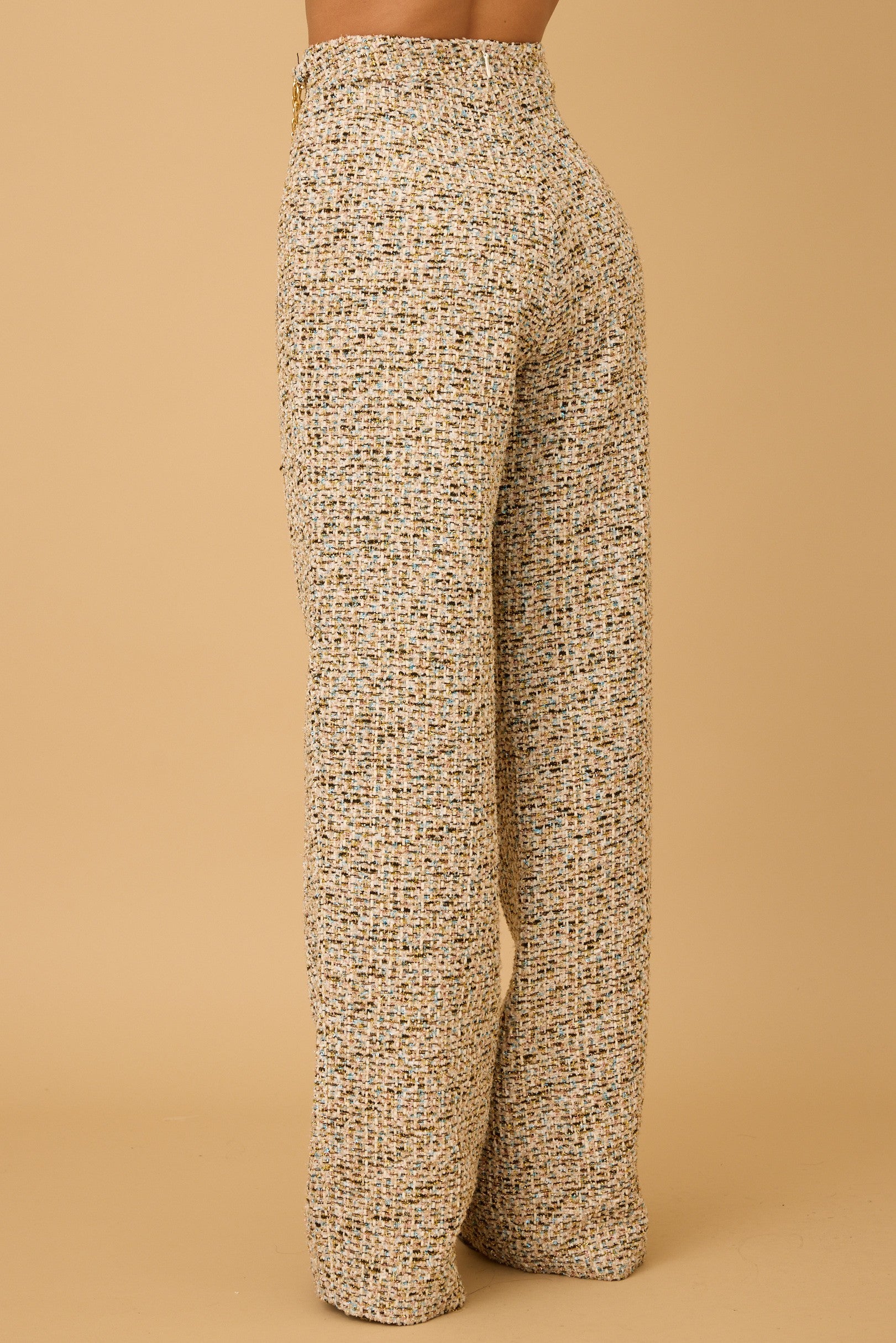 Cindy tweed wide leg pant with chain belt