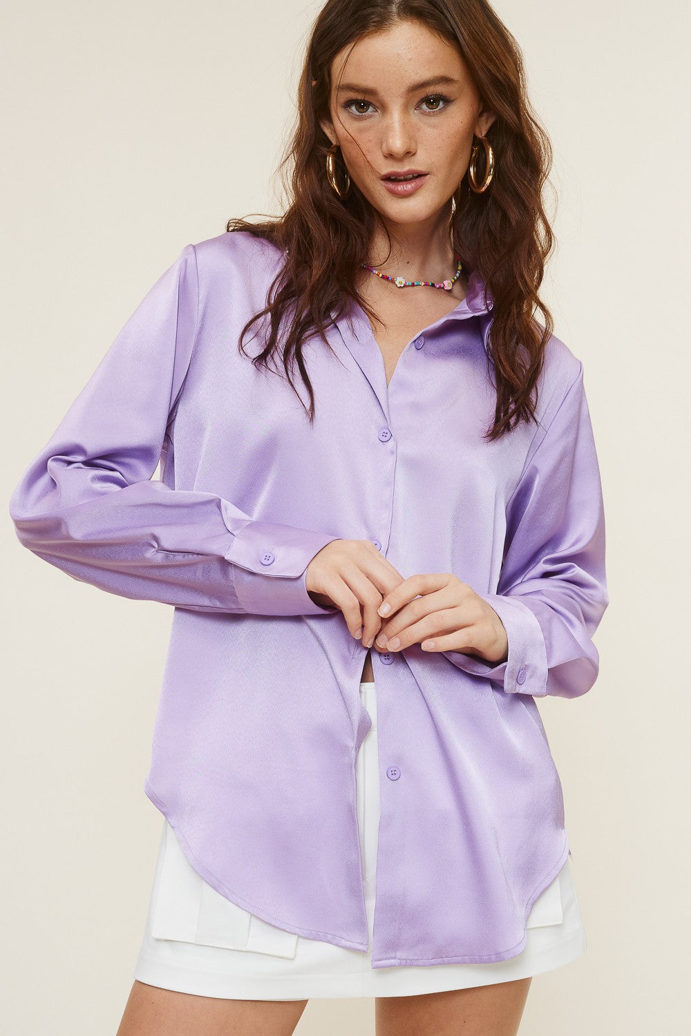 Sheena Lavender Satin Blouse