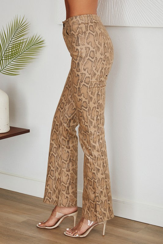 Ken camel python print flare faux leather pant