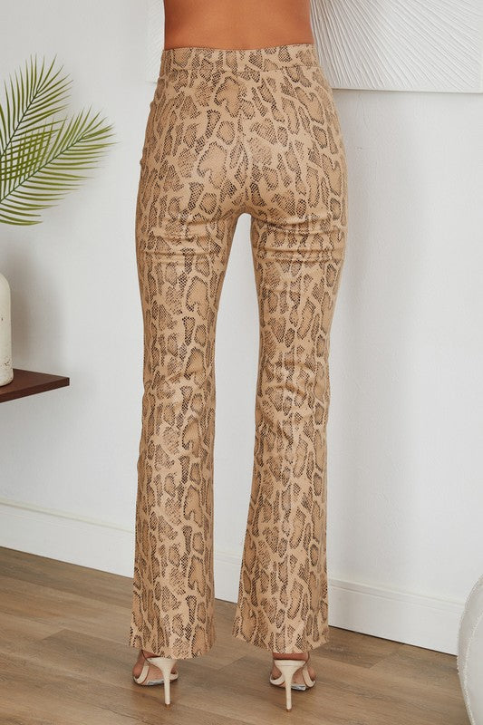 Ken camel python print flare faux leather pant