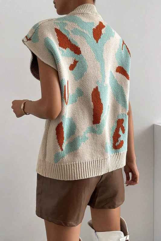 Essence beige abstract batwing sweater vest