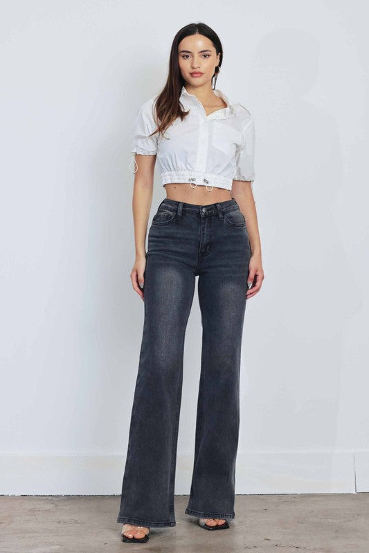 Dyaln vintage black relaxed flare jean