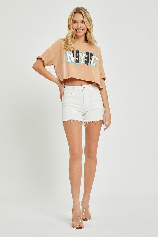 Cali white high rise fray hem shorts