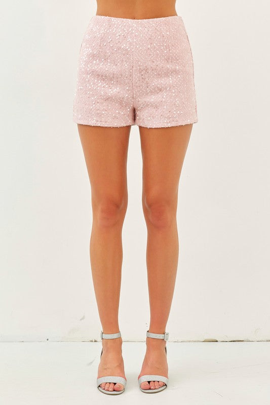 Twiggy Pink Tweed Sequin Shorts