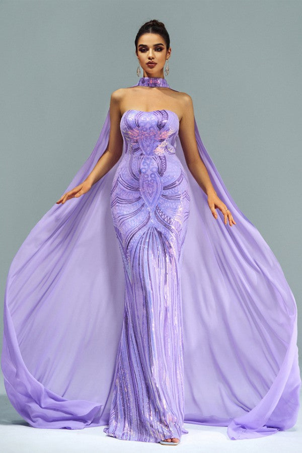 Cinderella purple sequin mermaid formal dress