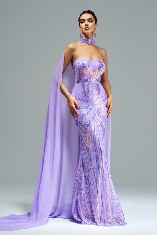 Cinderella purple sequin mermaid formal dress