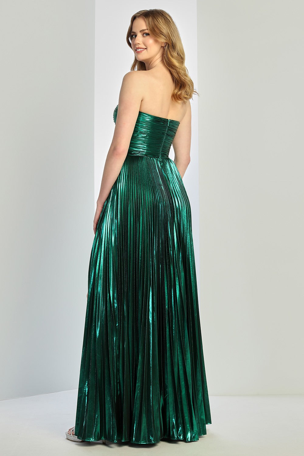 Janet emerald metallic formal with slit