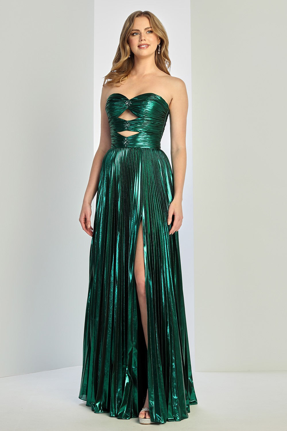 Janet emerald metallic formal with slit