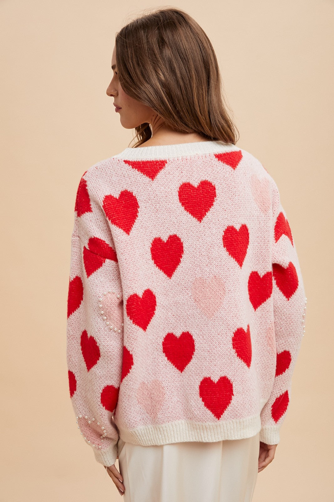 Cupid whte and red heart sweater with pearls