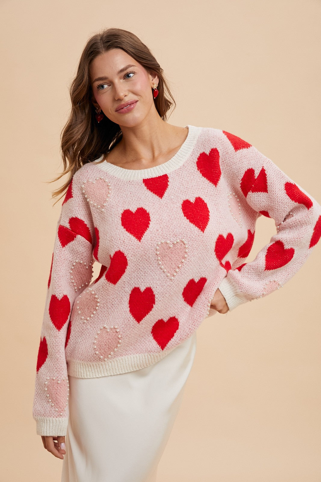 Cupid whte and red heart sweater with pearls