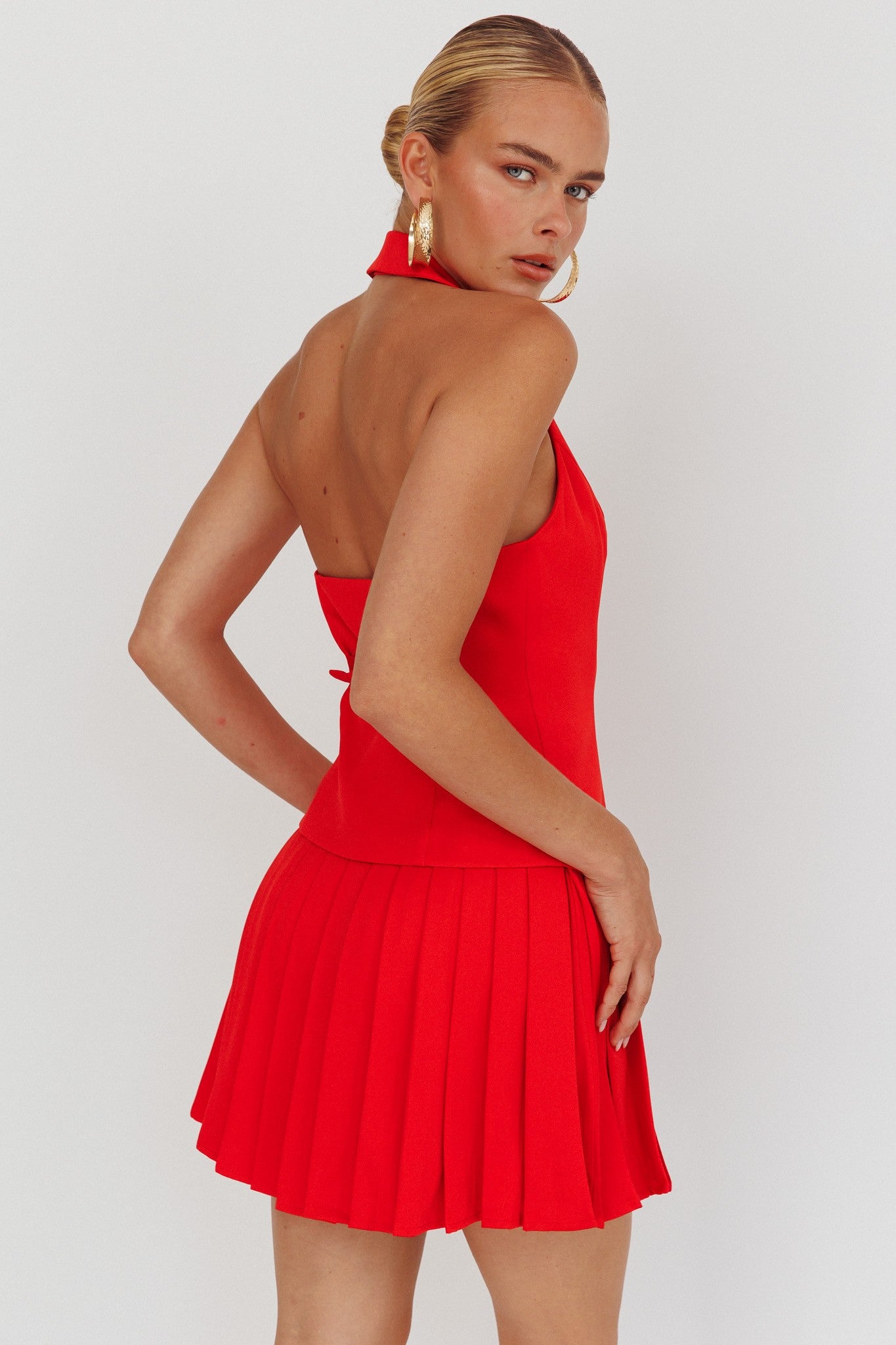 Nicole red open back halter vest