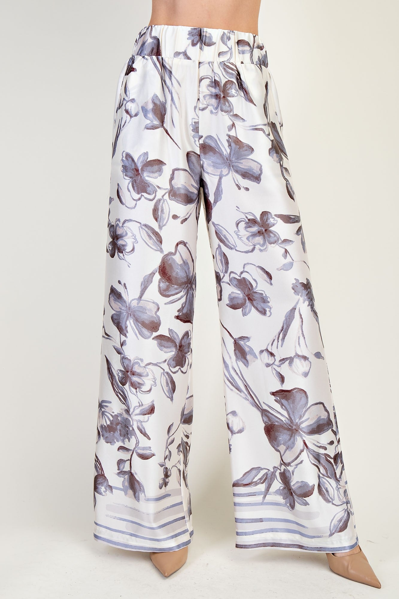 Marina grey floral wide leg pant