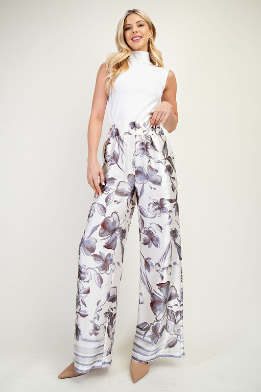 Marina grey floral wide leg pant