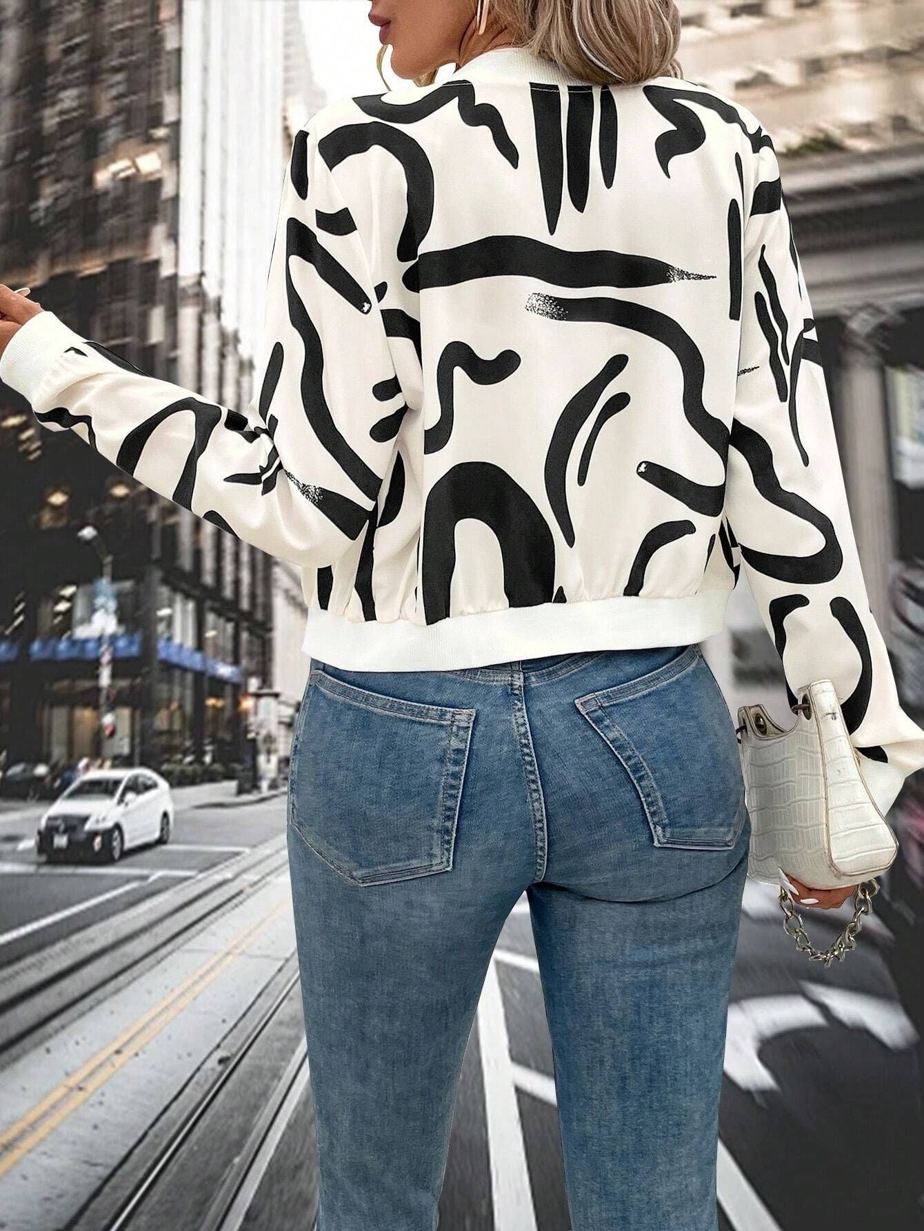 Dottie white and navy graphic baseball jacket