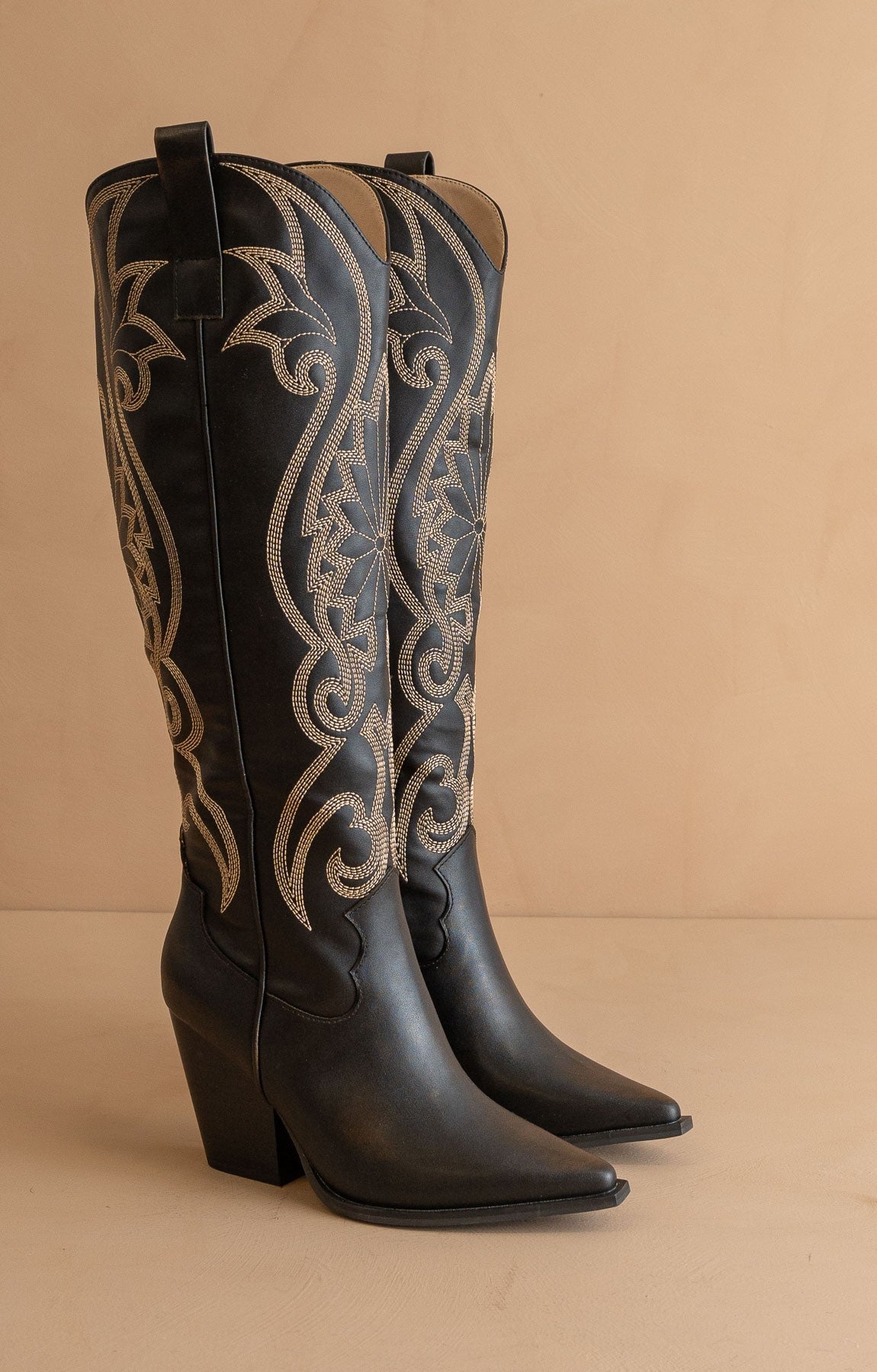 Astrid black western boot with brown stitch