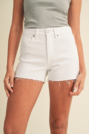 Cindi white raw hem stretch short